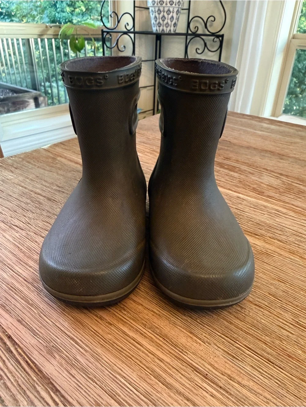 Bogs Kids Olive Rubber Rain Boots with Easy-Grip Handles